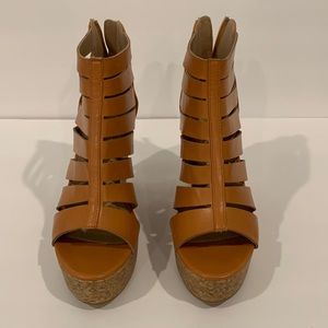 NWT Charlotte Russe tan 4.5” cork wedge sandals size 8